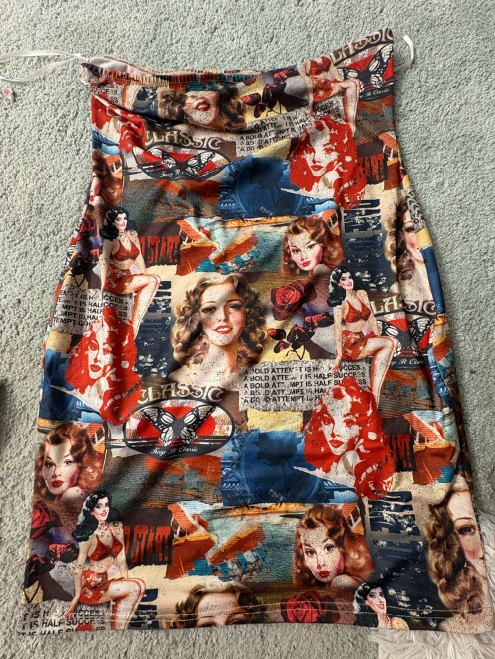 Vintage Glamour Pinup Print Women's Dress- - Multicolor